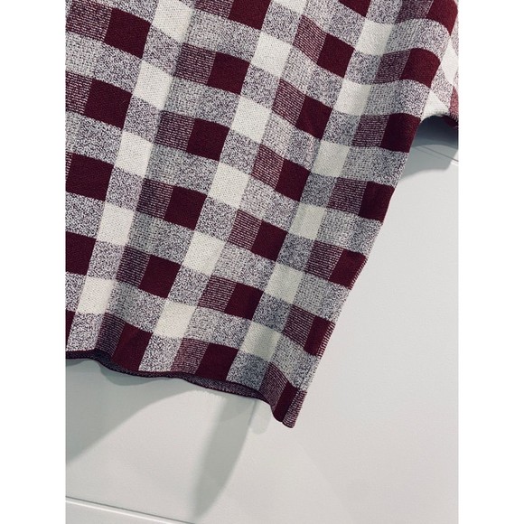 NWOT- THEORY Seblyn Checkered Gingham Designer Crop Top Burgundy & White SM - Picture 3 of 9